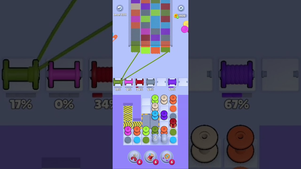Knit Out Level 1311: Knit out game level 1311