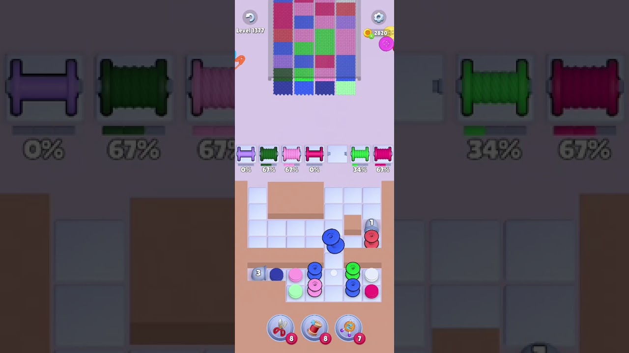 Knit Out Level 1377: Knit out game level 1377