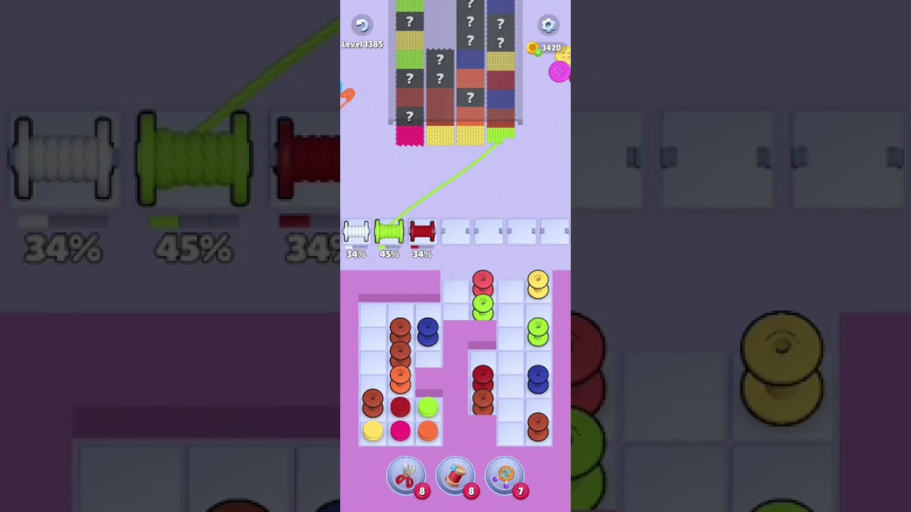 Knit Out Level 1385: Knit out game level 1385