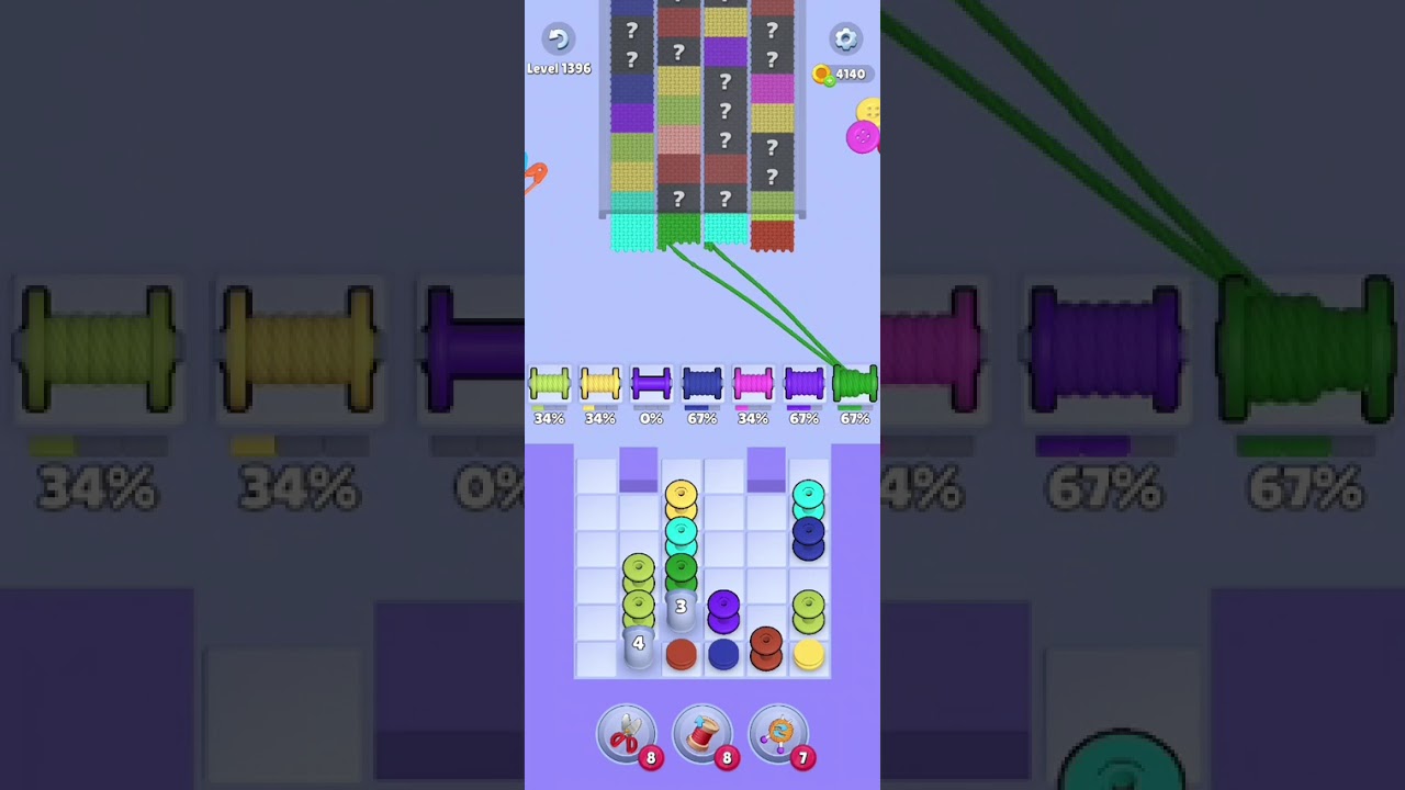 Knit Out Level 1396: Knit out game level 1396