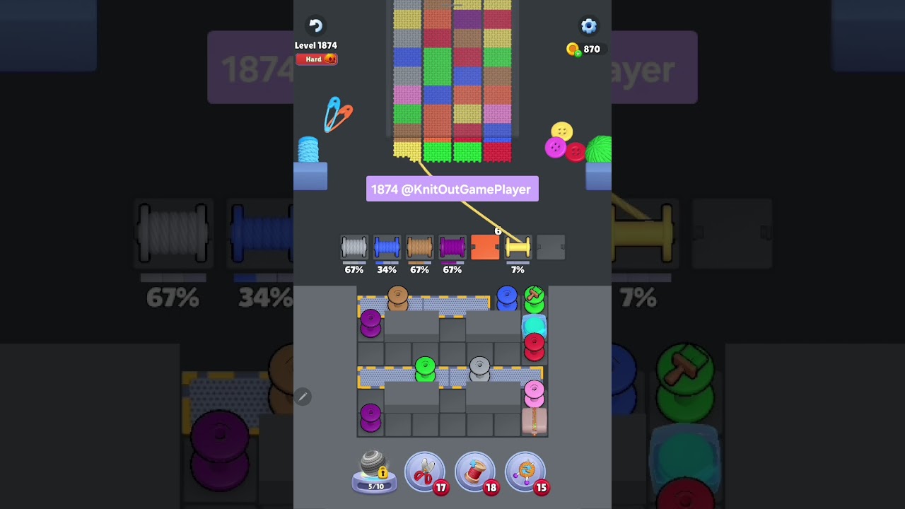 Knit Out Level 1874: Knit out game level 1874